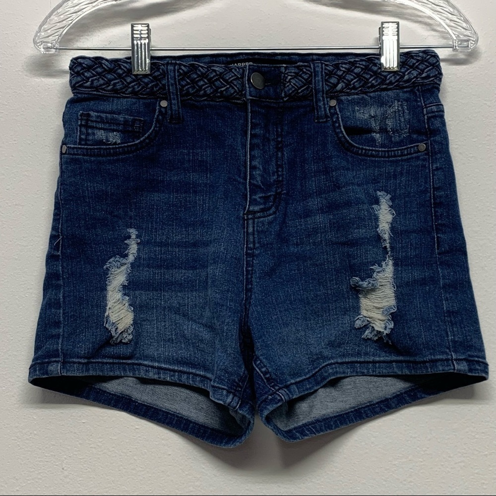 Harper Size 26 Distressed Woven Fabric Design at Waist Denim Jean Shorts
